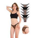 1025 Çift İp-Taş Detaylı 6'lı Bikini Külot Paketi, V6- Kahve Leopar x3, Siyah x3, STANDART
