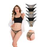 1025 Çift İp-Taş Detaylı 6'lı Bikini Külot Paketi, V7- Leopar, Siyah, Pars, Leopar, Siyah, Pars, STANDART