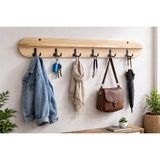 105 cm Ahsap Renk Oval Kesim 6 Kancalı Duvara Monte Askılık - Bal - Meşe