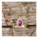 1,05 CT Yakut 0,30 CT Pırlanta (Signty) Taşlı Anturajlı Vintage Tasarım Modern 925 Ayar Gümüş Yüzük