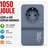 1050 Joule 16A Akım Korumalı Tekli Priz Quick&shine - LED Göstergeli, Duvar Tipi, Aşırı ve Ani Gerilim Koruyucu, Buzdolabı, Çamaşır ve Kurutma Makinesi, Kombi, Tv Için - Ahşap - Bej - Siyah