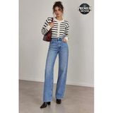 1055 Kadın Yüksek Bel Kar Yıkamalı Wide Leg Geniş Paça Jean Pantolon Mavi