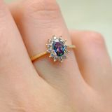 1,05Ct Aleksandrit 0.30Ct Pırlanta(Signty)Taşlı Anturajlı Vintage Tasarım Modern 925 Ayar Gümüş Yüzük