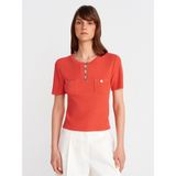 10733 Bisiklet Yaka Cepli Düğmeli Triko Bluz-A.kırmızı - Standart