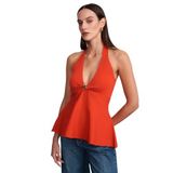 10787 Halter Yaka Peplum Triko Bluz-A.Kırmızı STD