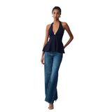 10787 Halter Yaka Peplum Triko Bluz-K.Lacivert STD