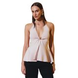 10787 Halter Yaka Peplum Triko Bluz-Pudra STD