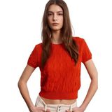 10788 Bisiklet Yaka Dokulu Triko Bluz-Oranj STD