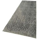 107x328 cm Geometrik Halı Gri Geometrik Yün El Dokuma Modern Geometrik Etnik Eskitme Desenli Boho Oturma Odası Salon Yolluk Koridor Mutfak Halısı