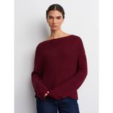 10804 Kayık Yaka Basic Triko Kazak-Bordo - Standart