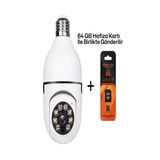 1080P Fhd Ampul Kamera Balık Gözü Lens 360 Panoramik Balıkgözü Ampul Kamera + 64Gb Hafıza Kart