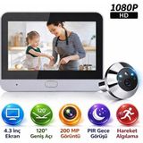 1080P Hd Akıllı Kapı Dürbünü – 4.3” Ekranlı, Gece Görüşlü, Hareket Sensörlü Güvenlik Kamerası - Gri