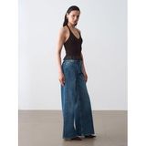 10868 Dantel Detaylı Halter Yaka Triko Bluz-Koyu Kahve STD