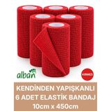 10cm 6'lı Set Kendinden Yapışkanlı Elastik Bandaj, Kohesiv Bandaj 10cm X 4.5m Spor, Bilek, Ayak Bileği, Veteriner Bandajı Kırmızı