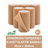 10cm 6'lı Set Kendinden Yapışkanlı Elastik Bandaj, Kohesiv Bandaj 5cm X 4.5m Spor, Bilek, Ayak Bileği, Veteriner Bandajı Bej