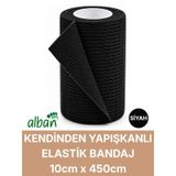 10cm Kendinden Yapışkanlı Elastik Bandaj, Kohesiv Bandaj 10cm X 4.5m Spor, Bilek, Ayak Bileği, Veteriner Bandajı Siyah