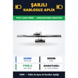 10EN Flüt Şarjlı Krom Kasa Koridor Tablo Kuğu Duvar Aplik Şarjlı Beyaz Işık