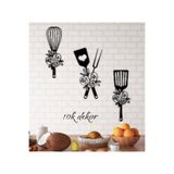 10kdekor Siyah Ahşap Çiçekli Spatula Duvar Dekoru - Mutfak Konsepti Ev Dekorasyon Cafe Için 40x20cm Tablo