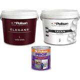 10KG / 7,5lt Polisan Elegans Silinebilir Iç Cephe Duvar Boyası + 10KG Tavan Ultra Tavan Boyası + 2,5kg Polisan Nem Rutubet Boyası - Su Perisi