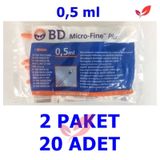 (10'Lu 2 Paket) 0.5 Ml Bd Micro-Fine Plus İnsülin Enjektörü