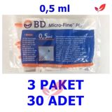 (10'Lu 3 Paket) 0.5 Ml Bd Micro-Fine Plus İnsülin Enjektörü