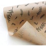 10LU Ambalaj, Paket Kağıdı, 70X100 cm Yaprak Desenli, Kraft-Siyah Tek Ebat