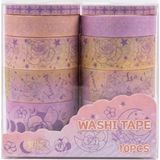 10’lu Astroloji ve Gül Temalı Washi Tape Seti - Burç Desenli Dekoratif Bantlar - Lila & Somon Serisi