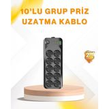 10’lu Çoklu Priz Termal Korumalı USB Type-C Çıkışlı 2500W Uzatma Kablosu Midastech - Çok Renkli