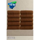 10'Lu Düz Kahverengi El Havlusu - 50X90 Cm, 225 Gr, %100 Pamuk, Spa Ve Otel Havlusu