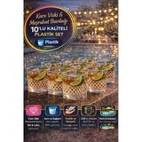 10’Lu Kare Desenli Plastik Viski Bardağı I Sert Şeffaf Kokteyl Meşrubat Bardak Parti 220 Cc