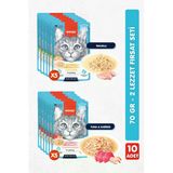 10lu Karışık Yetişkin Kedi Yaş Maması 2 Lezzet Ton Karides & Tavuk Premium Kalite 10 x 70 gr