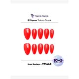 10'lu Kırmızı Uzun Badem TT1448 Tekrar Kullanılabilir El Yapımı Protez Takma Tırnak