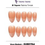 10'lu KUBD1746 Uzun Badem Tekrar Kullanılabilir El Yapımı Protez Takma Tırnak Ten Rengi-Xs - Nude