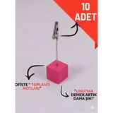 10'lu Metal Not Tutucu Metal Kıskaçlı Notluk Pembe Masaüstü Not Tutacağı