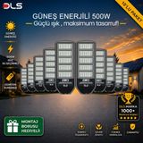 10'lu Paket DLS 500W Güneş Enerjili Solar Sokak ve Bahçe Lambası, LiFePO4 Bataryalı, IP66, Hareket Sensörlü, Uzaktan Kumandalı LH99-500