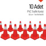 10'lu Pvc Trafik Konisi Seti 50 cm Tek Reflektifli Trafik Dubası
