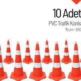 10'lu Pvc Trafik Konisi Seti 75 cm Eko Trafik Dubası