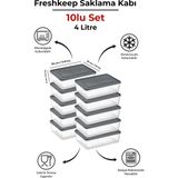 10'lu Saklama Kabı 4 Litre Derin Dondurucu Mikrodalga Uyumlu - Gri
