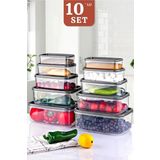 10'lu Set Embox Dikdörtgen Erzak, Gıda Saklama Kabı Antrasit