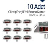 10'lu Set Kırmızı Güneş Enerjili Çakar Yol Butonu, Ankrajlı