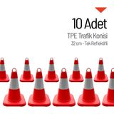 10'lu Tpe Trafik Konisi Seti 32 cm Tek Reflektifli Trafik Dubası