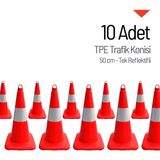 10'lu Tpe Trafik Konisi Seti 50 cm Tek Reflektifli Trafik Dubası