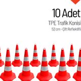 10'lu Tpe Trafik Konisi Seti 52 cm Çift Reflektifli Trafik Dubası