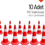 10'lu Tpe Trafik Konisi Seti 70 cm Çift Reflektifli Trafik Dubası
