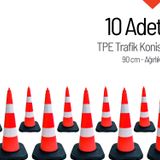 10'lu Tpe Trafik Konisi Seti 90 cm Ağırlıklı Çift Reflektifli Trafik Dubası