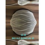 10Metre Cam Balkon Plastik Boncuklu Ip Zincirleri Boncuk Capi 4.5Mm (Beyaz)