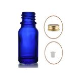 10ML Mavi Şişe Sarı Metal Düz Kapaklı, 24 Adet, Cam Şişe, Esans Şişesi, Yağ Şişesi, Kozmetik Şişesi