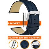 10mm-12mm-14mm-16mm-18mm-20mm-22mm-24mm-26mm saatlerle uyumlu klasik model deri saat kordonu kayışı al11db-lacıvert - 20 mm - Lacivert