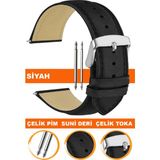 10mm-12mm-14mm-16mm-18mm-20mm-22mm-24mm-26mm saatlerle uyumlu klasik model deri saat kordonu kayışı al11db-sıyah - 20 mm - Siyah