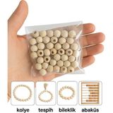 10MM Ahşap Boncuk Seti - 50 Adet, Takı ve El Işleri Için Uygun - Seçenek 1 - Ahşap - Bej